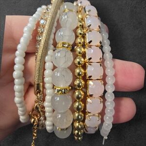 Elegant Gold and White Bracelet Stackable 8pc Set